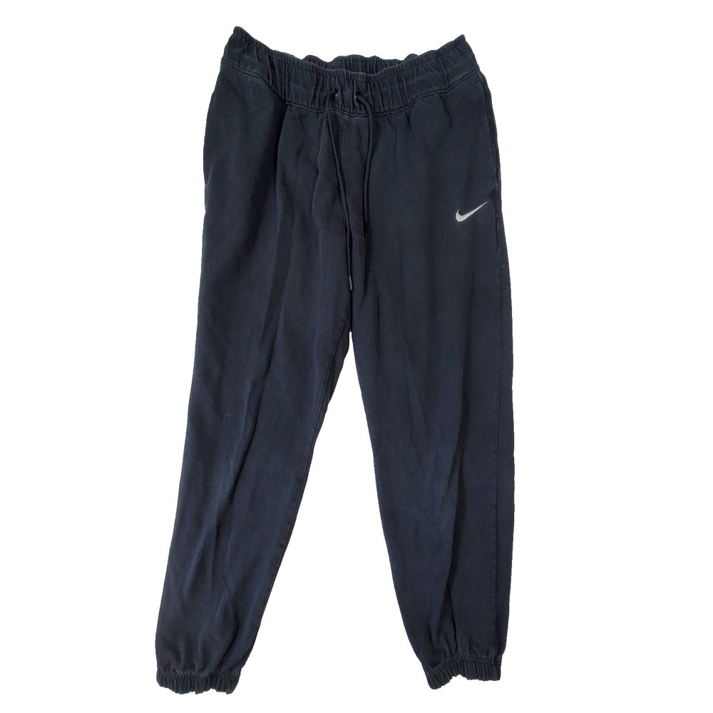 Nike Jogger Sweatpants Small Black Cotton Drawstring Elastic Cuff Swoosh
